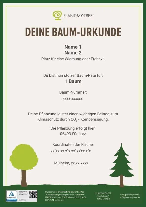 Baum-Urkunde Muster Baum-Urkunde Muster